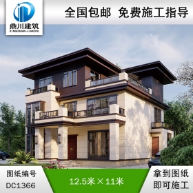 新中式三层复式别墅效果图及施工图纸_农村自建别墅设计,鼎川建筑