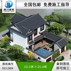 中式二层别墅效果图及施工图纸_农村自建别墅设计,鼎川建筑