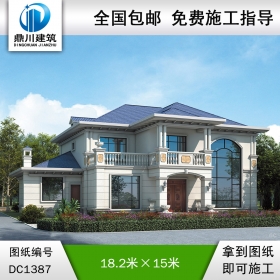 欧式二层别墅效果图及施工图纸_农村自建别墅设计,鼎川建筑
