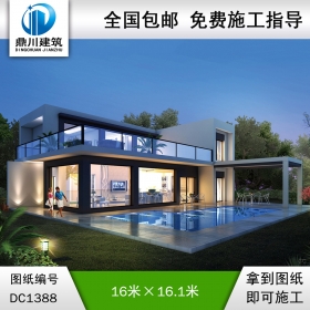 现代二层别墅效果图及施工图纸_农村自建别墅设计,鼎川建筑