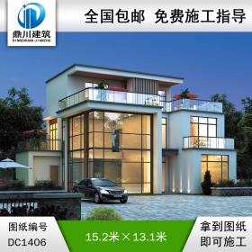 现代三层别墅效果图及施工图纸_农村自建别墅设计,鼎川建筑